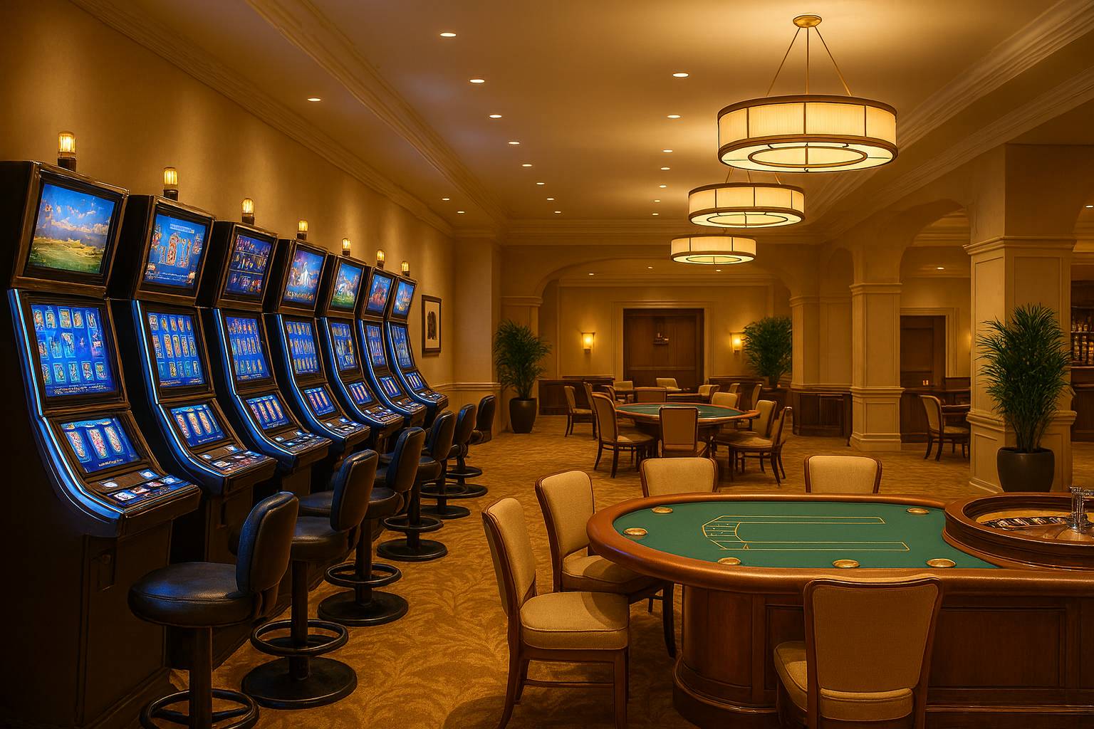 Casino floor with tables and slot machines