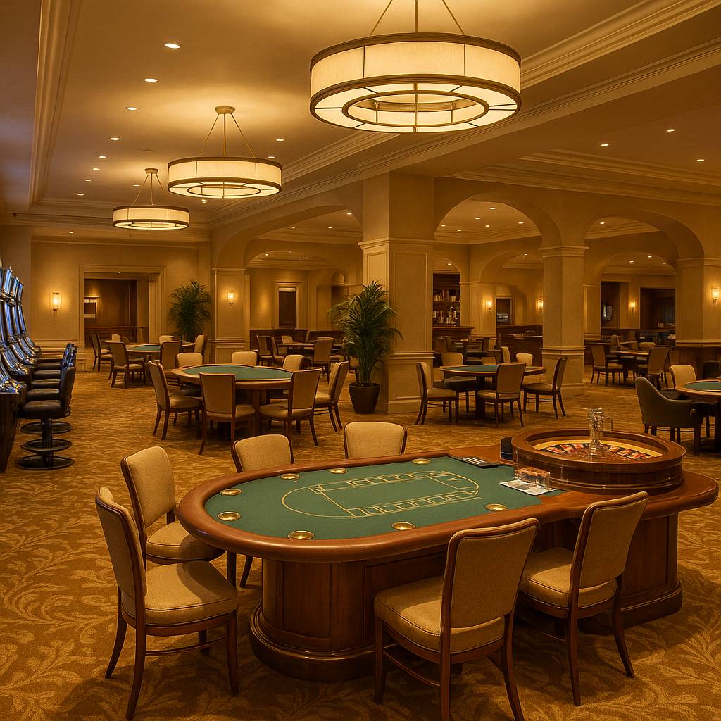 Casino hall view with warm lighting